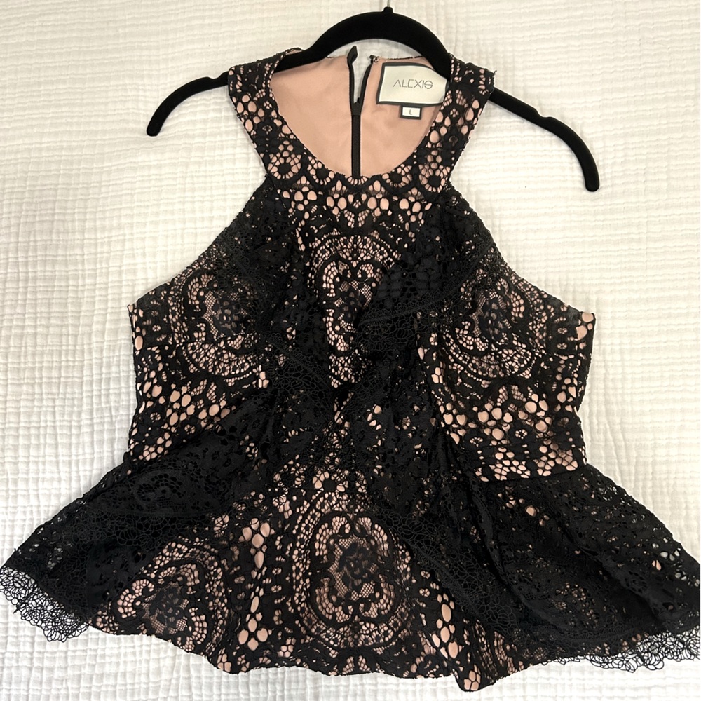 Alexis black Lace Peplum top size L